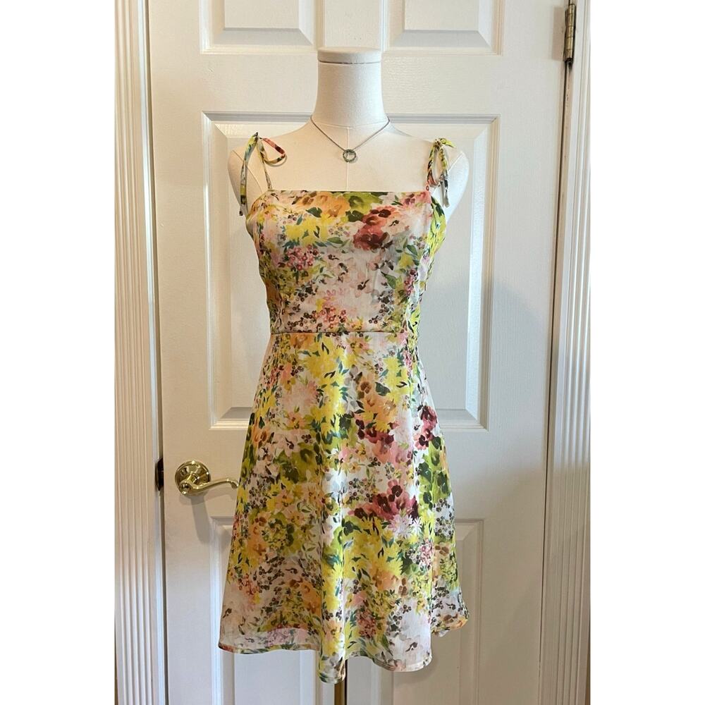 Full Tilt Floral Chiffon Sundress with Adjustable Tie Straps Size Medium